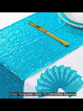 Turquoise Sequin Table Runners - 10 Count